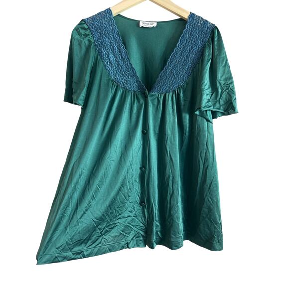 Vanity Fair Vintage 70's Lingerie Lace Sleep Shirt Emerald Green Womens Medium - Picture 2 of 7